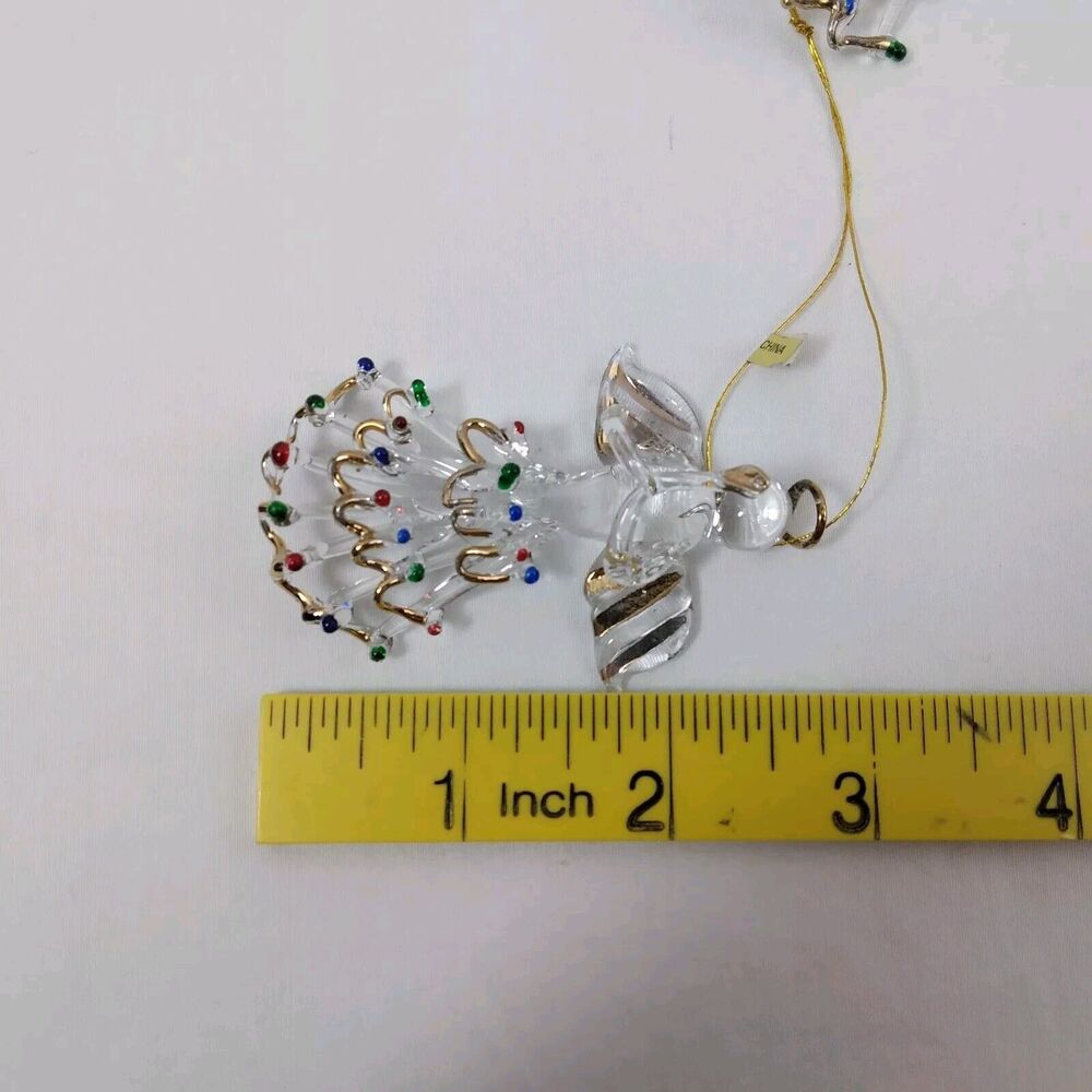 6 Vintage Hand Spun Clear Glass Angel Christmas Ornament Gold Trim Candle Halo - Picture 5 of 5